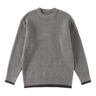 JIEYI 厚实保暖重磅760g套头毛衣男保暖圆领华夫格肌理提花针织衫