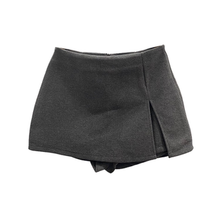 美式灰色开叉毛呢半身裙女2025秋冬复古辣妹A字防走光包臀短裙裤