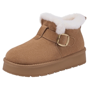 热风厚底雪地靴2025年冬季新款增高毛毛鞋加绒棕色短靴子休闲女鞋