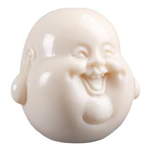 冰料原色精工猛犸象牙雕刻弥勒佛背云圆珠二通吊挂坠手串DIY配饰