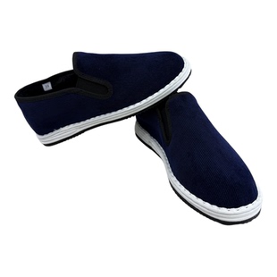 老北京冬季加绒加厚一脚蹬手工千层底养脚黑蓝红灯芯绒男式花布鞋