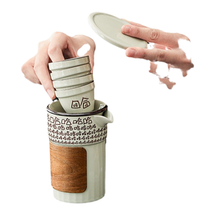 陶瓷快客杯新款哈哈直身旅行茶具便携户外防烫多人泡茶器一壶四杯