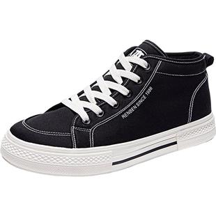 人本高帮帆布鞋男2025新款冬季百搭休闲厚底男鞋爆款加绒鞋子男款