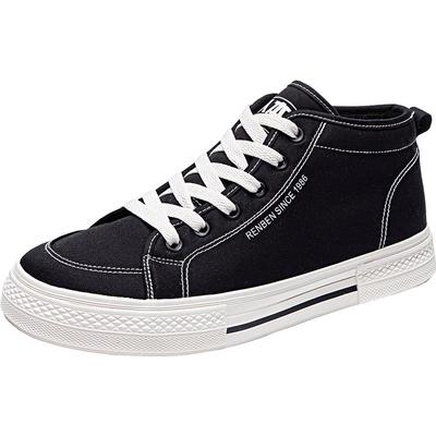 人本帆布鞋百搭休闲高帮加绒男鞋