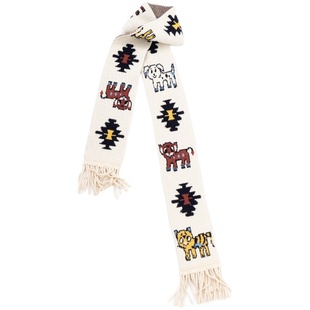 UnsocialNight原创设计秋冬动物插画编织针织流苏围巾女复古百搭