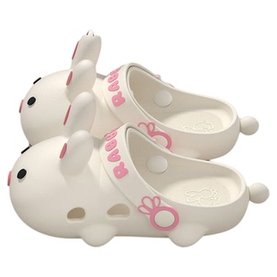 可爱兔子洞洞鞋女款2025新款夏季学生外穿防滑防臭卡通包头凉拖鞋