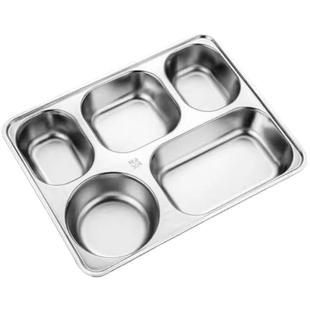 304不锈钢分格餐盘方形四格快餐盘学生食堂加厚餐盒饭盒长方三格