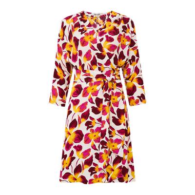 [新品再降]DVF2026春夏黄紫色幻彩兰花度假风裹身连衣裙DW1U008