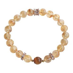 天然巴西黄水晶手链虎眼石招财黄色珠子串珠散珠单圈手串女饰品