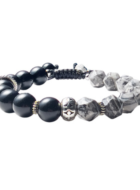 暗黑手链男生黑曜石手串高级感男款手串珠子饰品送男友生日礼物
