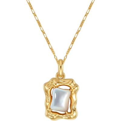 FENS珠宝18K金白贝母几何项链女