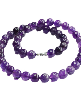 天然紫水晶项链九紫离火珠链彩宝首饰女神款复古百搭长款毛衣链