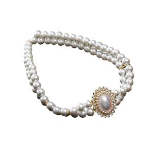 红口袋原创法式复古双层仿制珍珠项链新娘婚纱写真颈链choker饰品