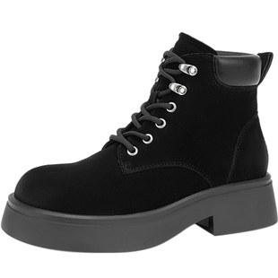 千百度羊皮毛一体马丁靴女冬季新款加绒保暖短靴女鞋厚底增高