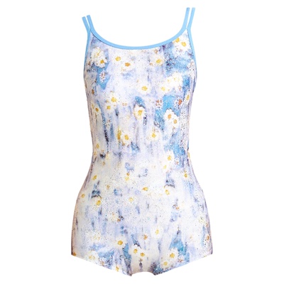 新款蓝雾花平角连体泳衣