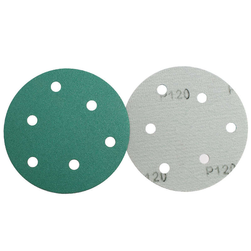 猛士5寸6孔圆盘干磨砂纸绿色植拉绒气磨机打磨抛光大理石水磨砂纸