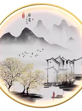 新中式玄关装饰画餐厅圆形装饰画