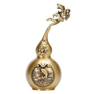 黄铜鱼跃龙门葫芦摆件开口空心家居卧室挂件全铜可开盖葫芦特大号