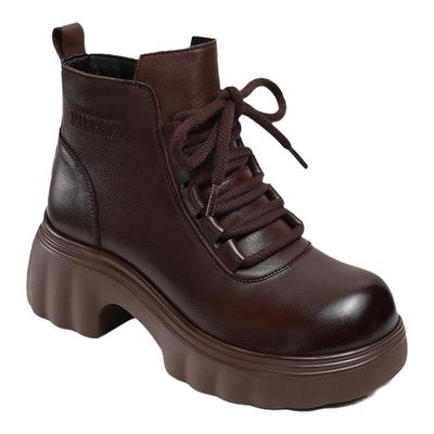 2025秋冬新款真皮女鞋子头层牛皮马丁靴小个子增高显瘦厚底短靴子