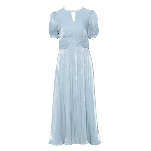 DPLAY2026年春季新款蓝色流光气质连衣裙女独特法式裙子长裙