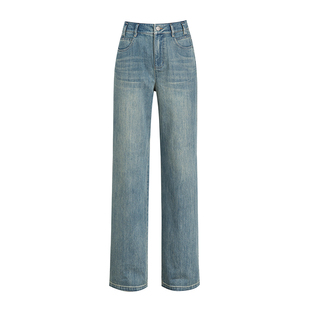 EVAOUXIU【新品】白色直筒牛仔裤修身翻边蛋卷裤四季通勤九分裤女