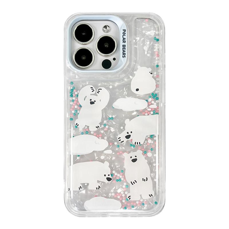 双层印花空气流沙彩珠适用iphone15/14promax贝壳蓝色可爱13手机壳苹果12保护套网红北极熊夏天清新ins风
