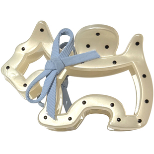 高级感蓝色蝴蝶结波点小狗抓夹发量多中号后脑勺盘发鲨鱼夹发饰