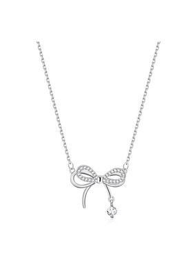 S925纯银设计锁骨链女蝴蝶结项链