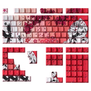 粉色狐面少女侧刻透光键帽原厂高度五面热升华PBT材质ATK 68RX