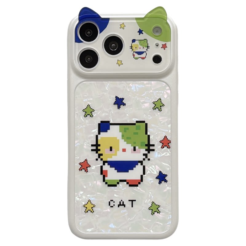 jze 立体猫耳朵可爱贝壳纹小怪猫适用苹果17ProMax手机壳大视窗iphone16pro新款17女款15pro全包14防摔手机套