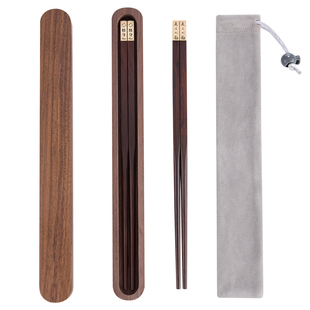 鸿拓老挝大红酸枝木筷子24K真金筷胡桃木盒布袋便携旅行随身定制