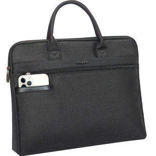 杰利A4手提文件袋帆布加厚会议资料袋公文袋档案袋文件包多层黑色商务单位开会收纳JL827公文包定制印刷logo