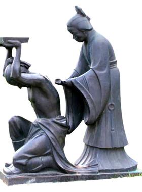 园林广场景观民俗小品一家三口推车户外玻璃钢仿铜人物雕塑摆件