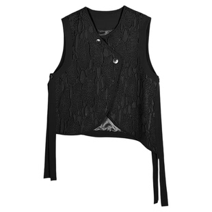 陆与山屿工艺风设计款小众黑色中式马甲外穿时髦洋气春秋坎肩外套