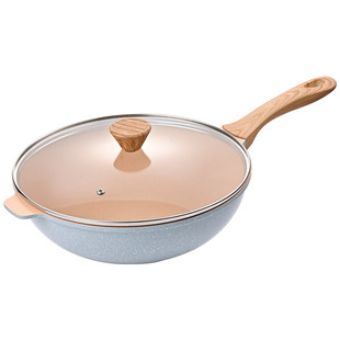 乐扣乐扣煎炒锅麦饭石不粘锅家用炒菜锅具平底锅无油烟电磁灶通用