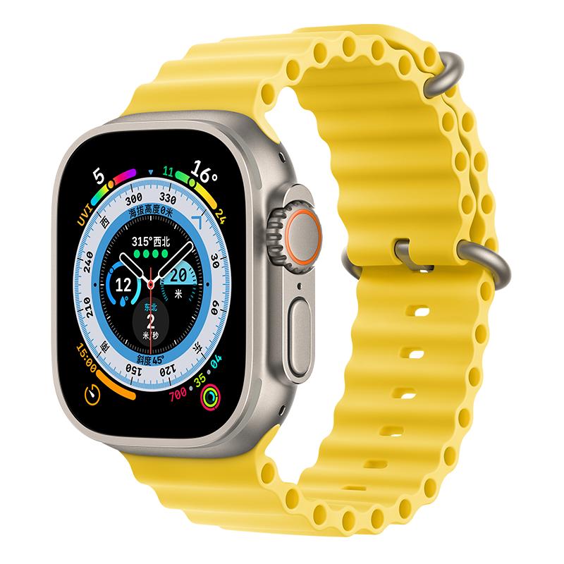 适用AppleWatch9苹果表带海洋硅胶双色S8手表iWatch7/6夏季高级新款49mm运动液态给性男女ultra创意配件