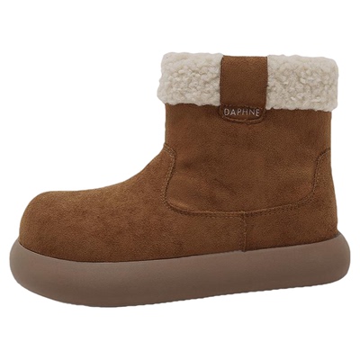 达芙妮加厚雪地靴女2026新款一脚蹬冬季保温棉鞋厚底增高短靴筒靴