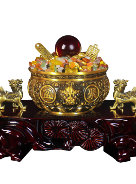 客厅财位聚宝盆摆件聚财守财家宅兴旺全家福气财运双丰收饰品