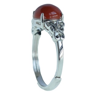 子墨家新款925银南红玛瑙可调节活口戒指女小众设计高级感礼物