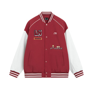 李宁儿童新年款棒球服棉服男童女童复古撞色刺绣外套夹棉运动夹克