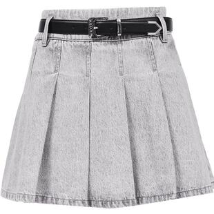 ONLY2025夏季新款做旧水洗A字腰带中腰牛仔裙短裙百褶裙半身裙女