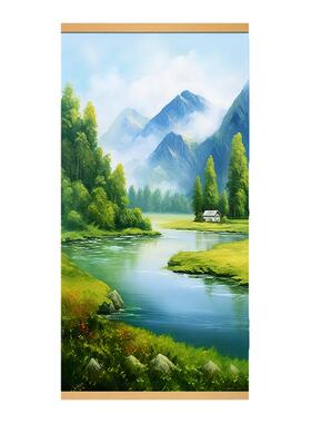 流水生财山水挂画装饰金山聚宝盆