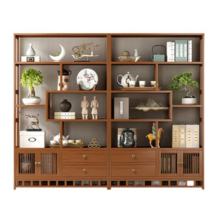 博古架实木中式多宝阁茶叶置物架茶室展示柜茶具收纳架楠竹展示柜