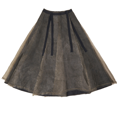 LAN VIVIER 文艺仙女气质 茶色欧根纱 高腰A字廓形长裙拼纱半身裙