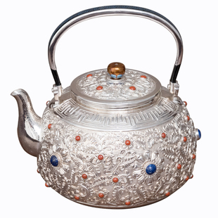 臻宝堂银壶潘德月设计吉兆祥瑞壶9999纯银烧水壶足银纯手工银茶具