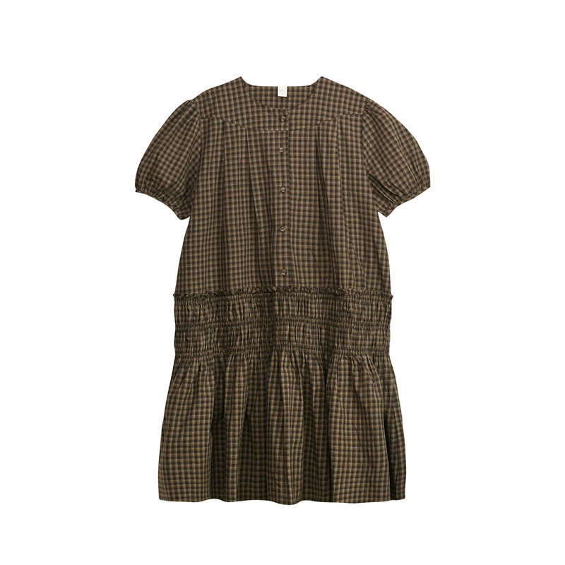 夏季女童全棉连衣裙子文艺格子