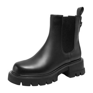 千百度厚底增高切尔西靴女鞋百搭气质秋冬美拉德时装靴短靴烟筒靴