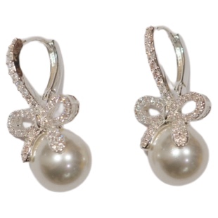 《贝儿公主》法式轻奢高级感满钻蝴蝶结澳白施家珍珠耳环耳夹耳扣