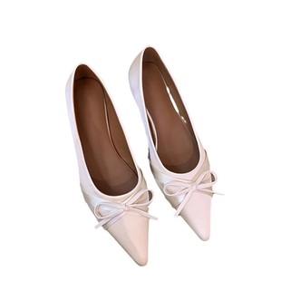内增高法式尖头缎面单鞋女鞋子2025新款春季配裙子米色温柔晚晚鞋