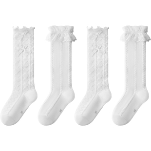 英氏女童花边袜夏季薄款洛丽塔公主风小腿袜白色可爱百搭长筒袜